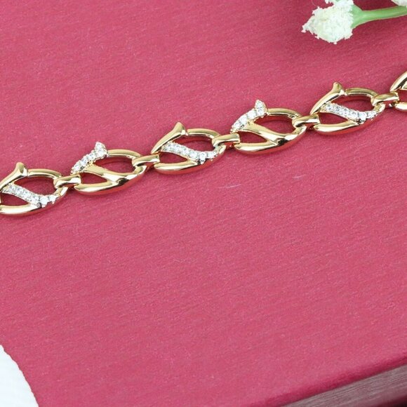 "Elegant Rose Gold Leaf Link Bracelet with Crystal Accents, XPBL0733 - Picture 10 of 11